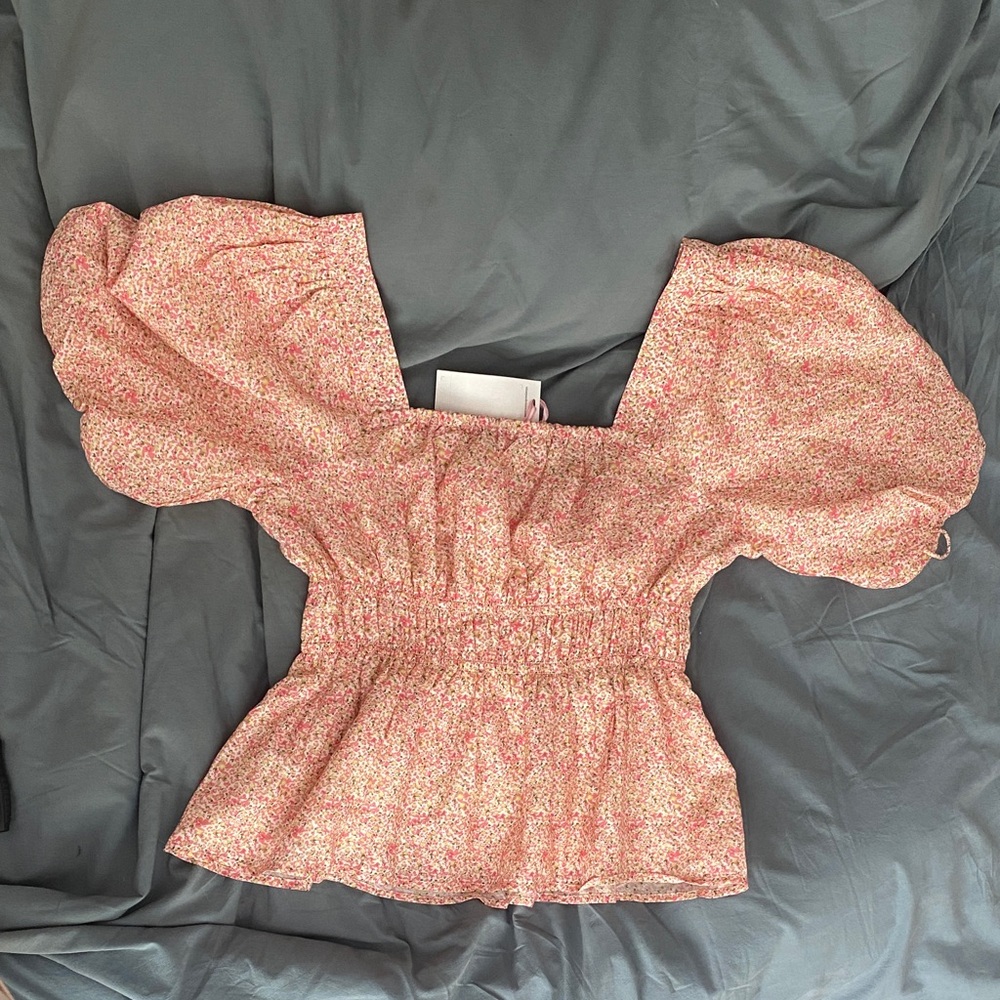 Vineyard Vines Pink Floral Puff Sleeve Blouse